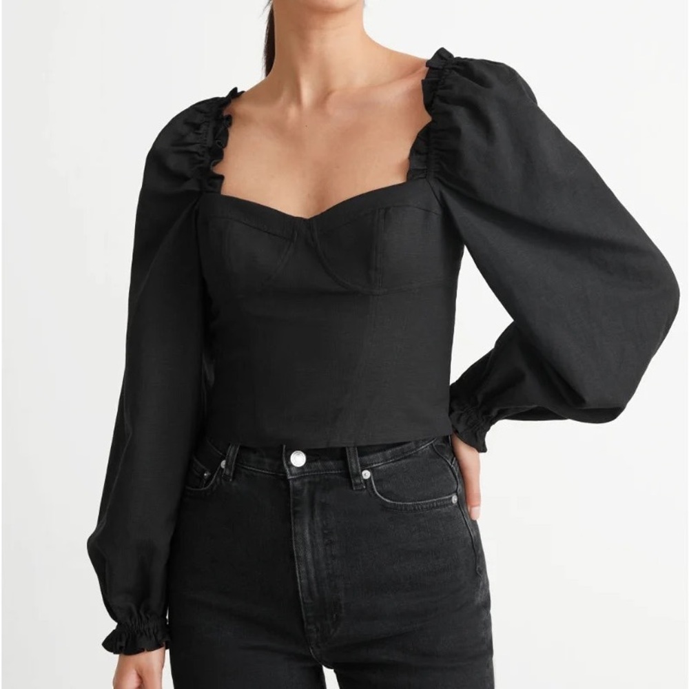 & OTHER STORIES Puff Sleeve Corset Blouse in Black